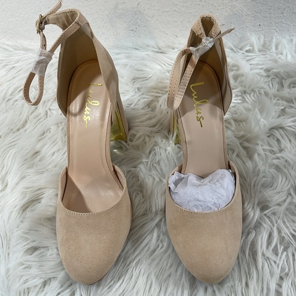 LULUS Laura Light Nude Suede Ankle Strap Chunky Heels Size 10 NEW - Picture 4 of 16